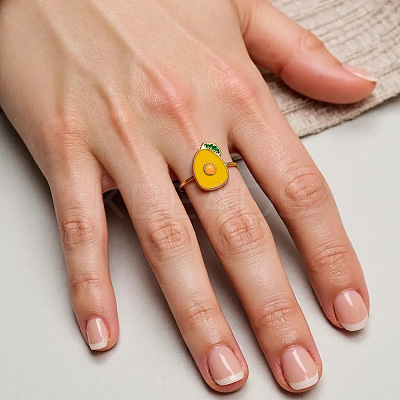 Adjustable 304 Stainless Steel Enamel Cuff Rings for Women LS-RJEW-B152-01G-03-1
