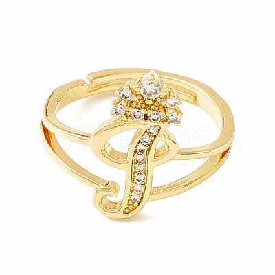 Clear Cubic Zirconia Initial Letter with Crown Adjustable Ring RJEW-M139-17I-1