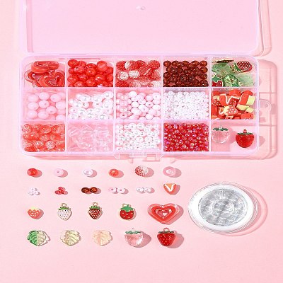 Acrylic Beads with ABS Plastic Imitation Pearl Beads with Alloy Enamel Pendants with Strong Stretchy Beading Elastic Thread Set DIY-FS0007-55-1