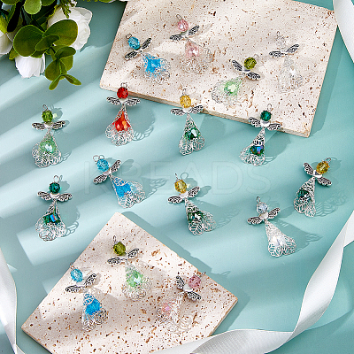21Pcs 7 Colors Electroplate Glass Bead Pendants PALLOY-FH00162-1