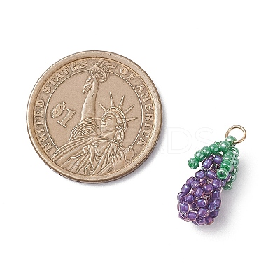 Glass Seed Beaded 3D Eggplant Pendants PALLOY-MZ00942-03-1
