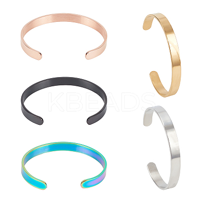 5Pcs 5 Colors Stainless Steel Plain Open Cuff Bangles Set for Women BJEW-AN0001-44-1