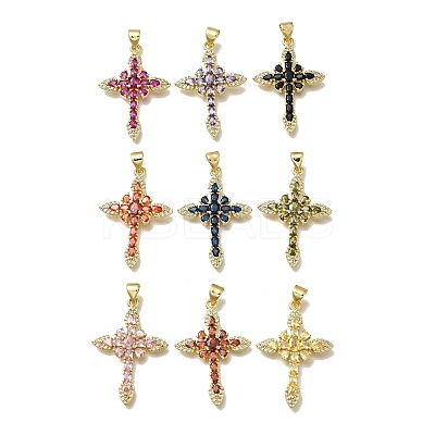 Brass Micro Pave Cubic Zirconia Pendants KK-C090-39G-1