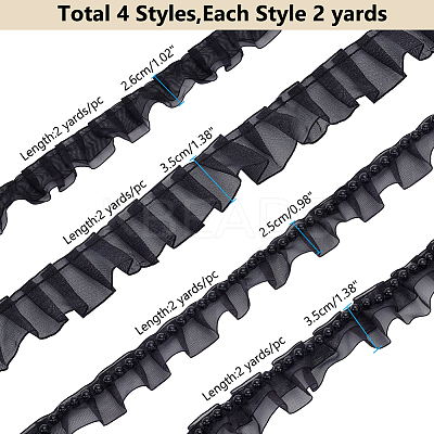 4Pcs 4 Styles Double & Single Layer Chinlon Lace Trim Fabric DIY-WR0003-87B-1