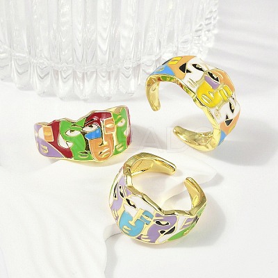 Mask Brass Enamel Cuff Rings RJEW-L113-039G-1