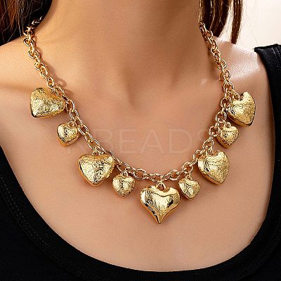Alloy Flower Textured Heart Bib Necklaces for Women LS-NJEW-S458-01G-1