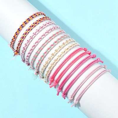 14Pcs 7 Colors Cotton Cord Bracelet Set for Men Women BJEW-FS00025-01-1