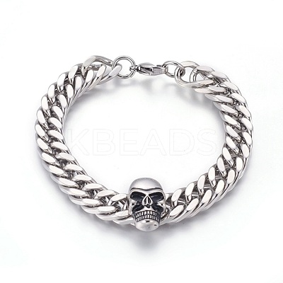 304 Stainless Steel Curb Chain/Twisted Chain Bracelets BJEW-L665-02AS-1