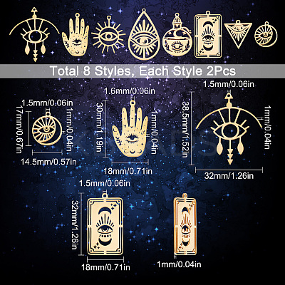 16Pcs 8 Style 201 & 304 Stainless Steel Pendants STAS-SC0004-57-1