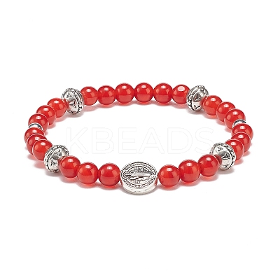 5Pcs 5 Style Natural Gemstone & Synthetic Hematite & Alloy Saint Benedict Beaded Stretch Bracelets Set for Women BJEW-JB08965-1