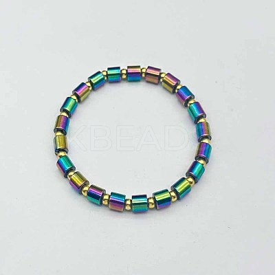Iron & Synthetic Hematite Column Beaded Stretch Bracelet RD5622-4-1