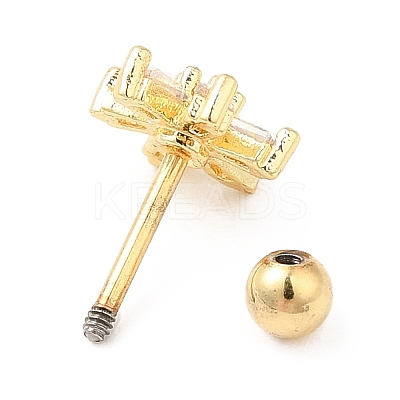 Brass Micro Pave Clear Cubic Zirconia Stud Earrings LS-EJEW-L265-08G-1