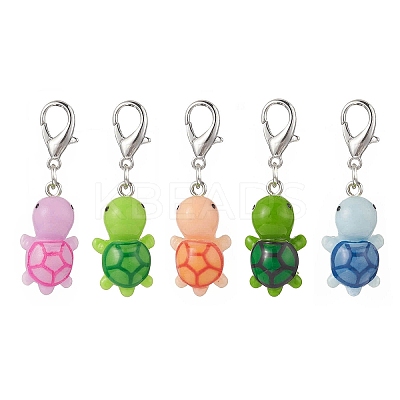5Pcs 5 Colors Tortoise Resin Pendant Decorations HJEW-JM00864-1