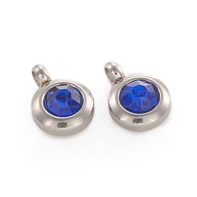Trendy Original Color 304 Stainless Steel Faceted Grade A Rhinestone Flat Round Charms Pendants RB-N030-01H-1