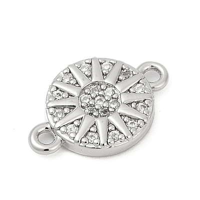 Brass Micro Pave Clear Cubic Zirconia Sun Connector Charms KK-P302-12P-1