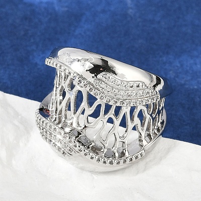 Brass Micro Pave Clear Cubic Zirconia Open Cuff Rings for Women RJEW-A059-05P-1