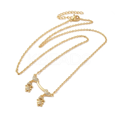 Brass Micro Pave Clear Cubic Zirconia Girls and boys Pendant Necklaces for Valentine's Day LS-NJEW-K381-01A-G-1