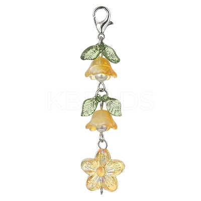 5Pcs 5 Colors Transparent Acrylic & Glass Flower Pendant Decoration HJEW-JM01535-S-1