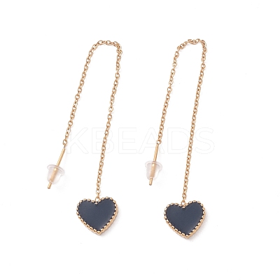 Long Chain with Enamel Heart Dangle Stud Earrings EJEW-A067-01G-A-1