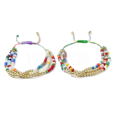 Round Brass and Faceted Glass Braided Bead Bracelet BJEW-C052-06-1