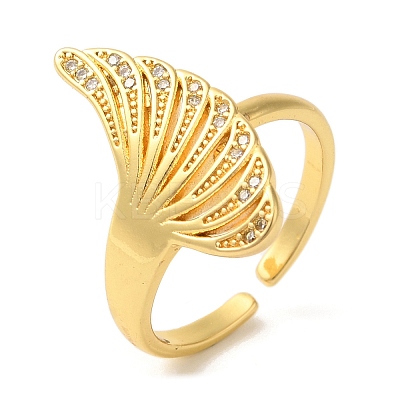 Fan Brass Micro Pave Clear Cubic Zirconia Open Cuff Rings RJEW-U008-26G-1