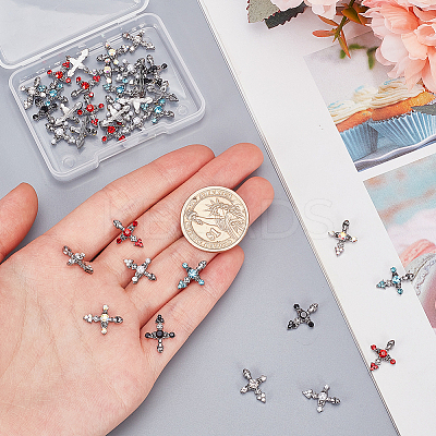 36Pcs 6 Styles Cross Alloy Rhinestone Cabochons MRMJ-CP0001-30B-1