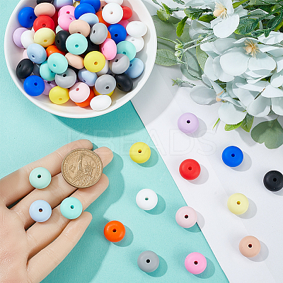 150Pcs 15 Colors Rondelle Silicone Focal Beads SIL-SC0002-26-1