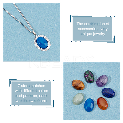 DIY Natural Mixed Stone Oval Pendant Necklace Making Kit DIY-UN0003-11-1