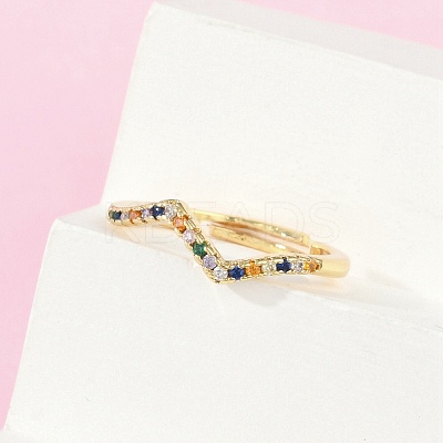 Wave Brass Micro Pave Cubic Zirconia Adjustable Rings RJEW-S400-15G-1