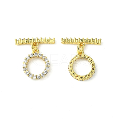 Rack Plating Eco-Friendly Brass Pave Clear Cubic Zirconia Toggle Claps KK-K330-45G-1