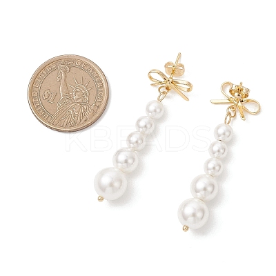 Shell Pearl Bowknot with Round Tassel Stud Earrings EJEW-JE06849-1