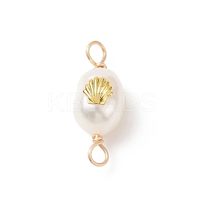 Grade AA Natural Cultured Freshwater Pearl Connector Charms with Golden Tone Alloy Slices PALLOY-JF01996-02-1