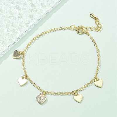 Brass Micro Pave Clear Cubic Zirconia Charm Bracelets for Women BJEW-C083-07G-1