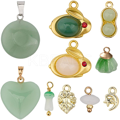 30Pcs 10 Styles Alloy with Glass Imitation Jade Pendants FIND-SC0019-80-1