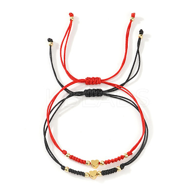 2Pcs  2 Colors 304 Stainless Steel Heart Bead Braided Bead Bracelet ZD8113-1-1