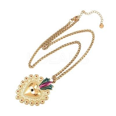 304 Stainless Steel Enamel Heart Pendant Wheat Chain Necklaces NJEW-P430-04A-G-1