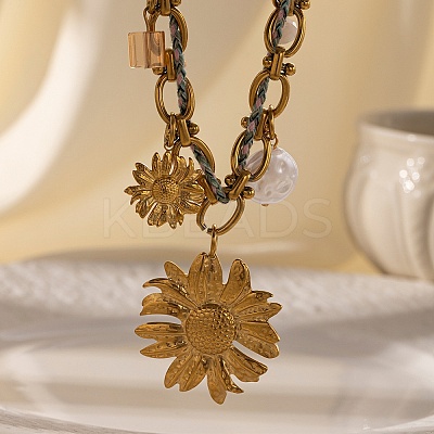 304 Stainless Steel Sunflower Pendant Necklaces NJEW-Z096-03G-1