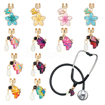 12Pcs Butterfly Alloy Enamel Stethoscope Pendant Decorations HJEW-OC00230-1