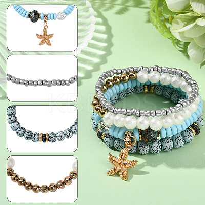 1 Set Synthetic Moonstone & Pearl Stretch Bracelets Set BJEW-SP0001-10-1
