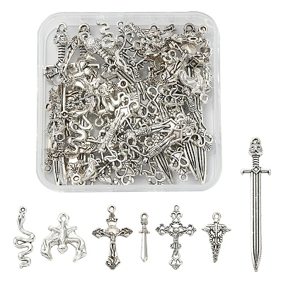 42Pcs 7 Style Gothic Themed Tibetan Style Alloy Pendants Sets TIBEP-FS0001-10-1