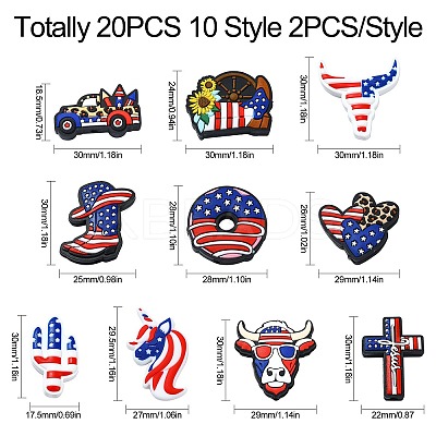20Pcs 10 Styles Independence Day Silicone Focal Beads SIL-CJ0001-76-1