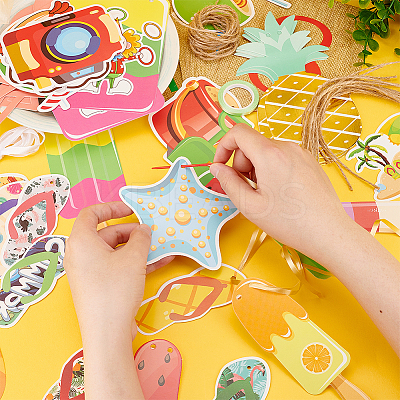 5 Bags 5 Style Summer Birthday Theme Paper Hanging Decorations & Flag Banners HJEW-GA0001-46-1