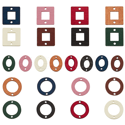 144Pcs 24 Styles Dyed Wood Connector Charms WOOD-PH0002-52-1