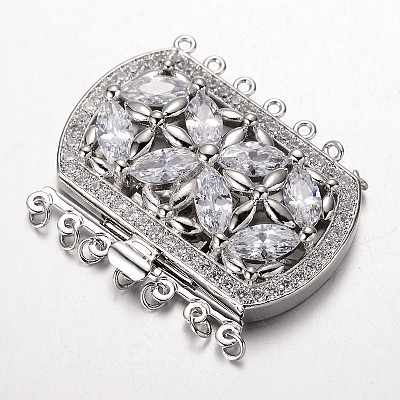 Brass Cubic Zirconia Box Clasps ZIRC-O020-08-NR-1