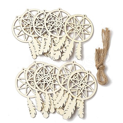 10Pcs Woven Net/Web with Feather Unfinished Blank Wooden Pendants for Painting Arts FIND-R052-01A-1