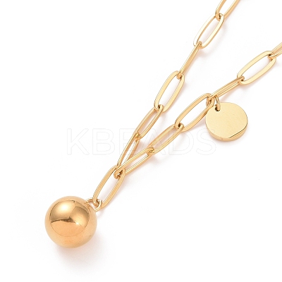 304 Stainless Steel Round Ball & Flat Round Pendant Necklace for Women NJEW-G018-12G-1