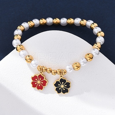 201 Stainless Steel Round Beaded Stretch Bracelets BJEW-C090-03G-C-1