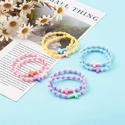 Opaque Acrylic Stretch Beaded Bracelets for Kids X-BJEW-JB06230-1