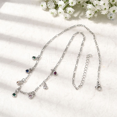 Brass Micro Pave Cubic Zirconia Teardrop Pendant Necklaces NJEW-B157-11P-1