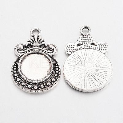 Tibetan Style Zinc Alloy Flat Round Pendant Cabochons Settings TIBEP-R334-252AS-RS-1